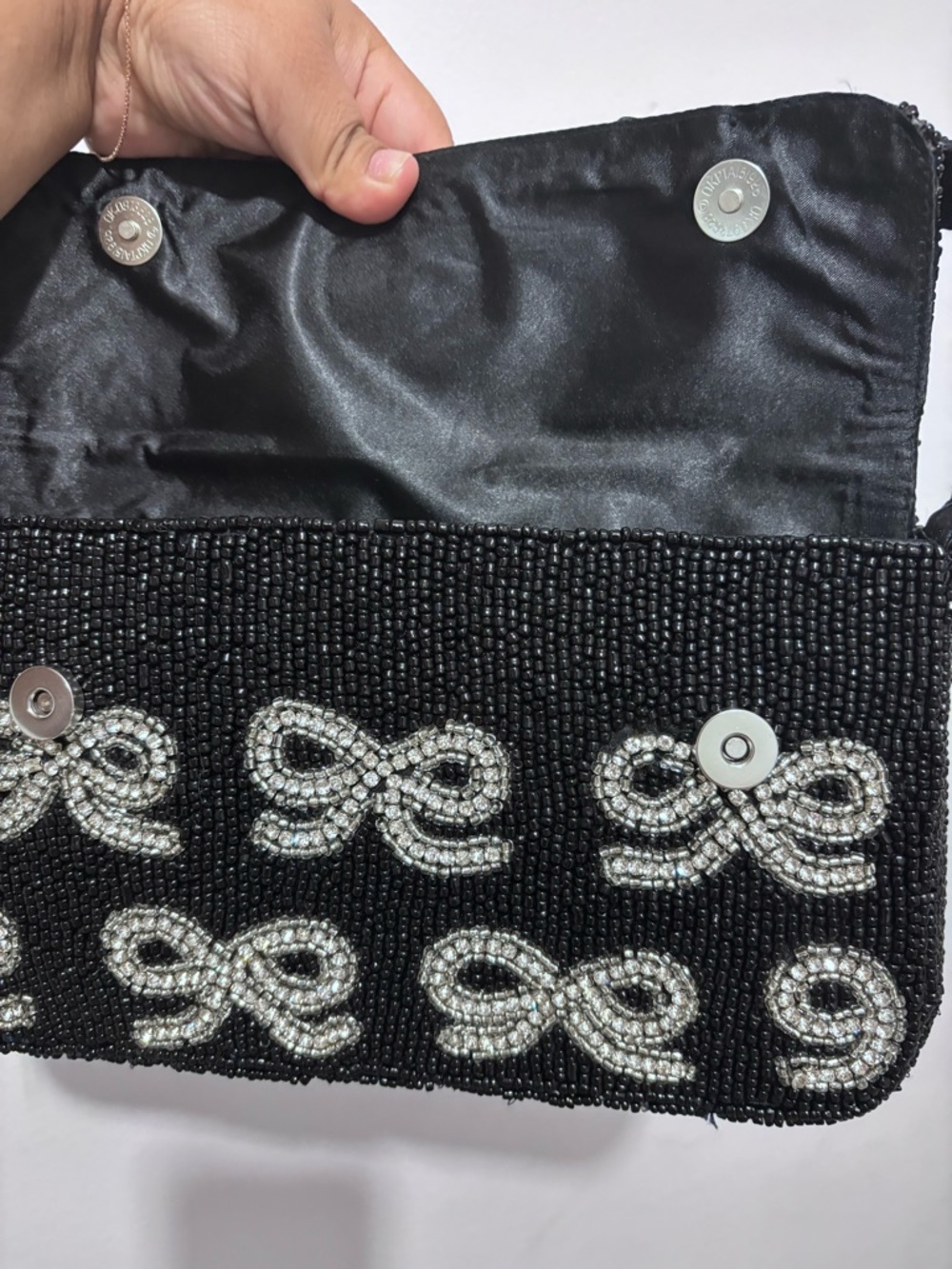 T.J.Maxx Black Beaded Shoulder Bag with Silver Bows - Picture 6 of 6
